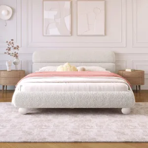 Streamdale Queen Bed: Teddy Boucle, Curved Design