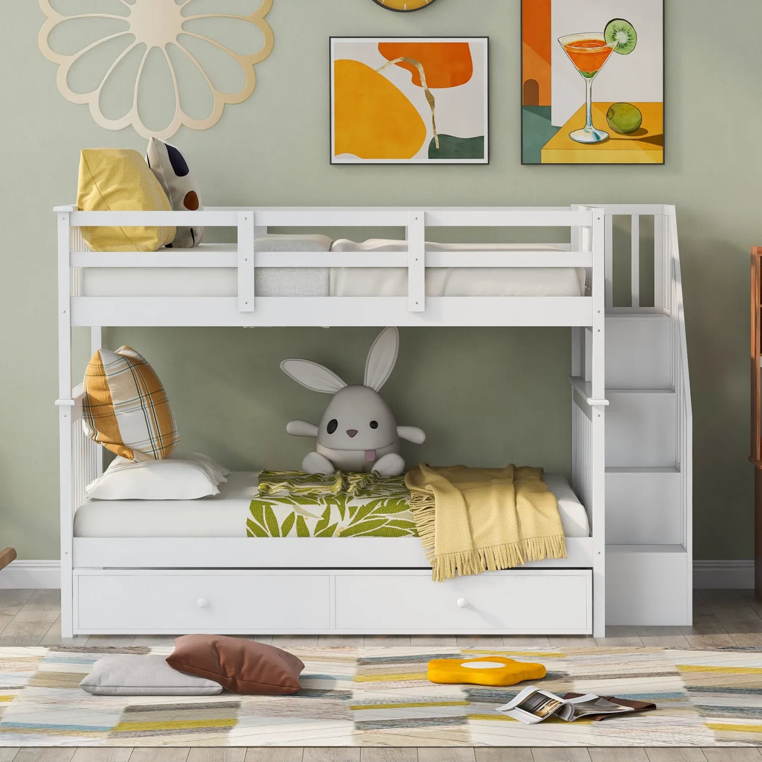 Streamdale Stairway Bunk Bed w/ Trundle, Storage & Rail