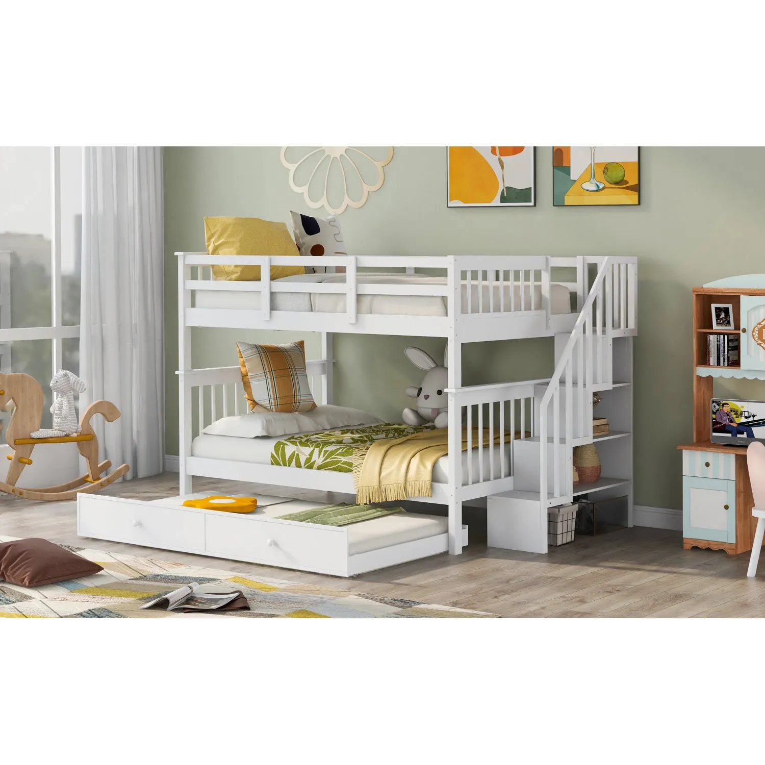 Streamdale Stairway Bunk Bed w/ Trundle, Storage & Rail