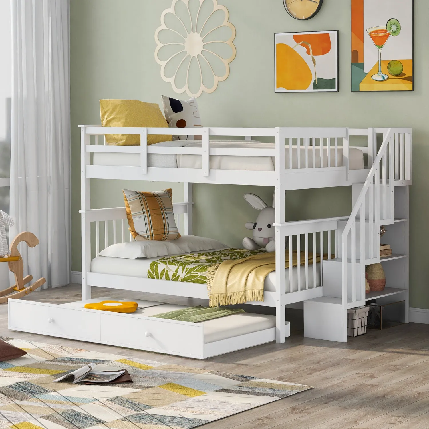 Streamdale Stairway Bunk Bed w/ Trundle, Storage & Rail
