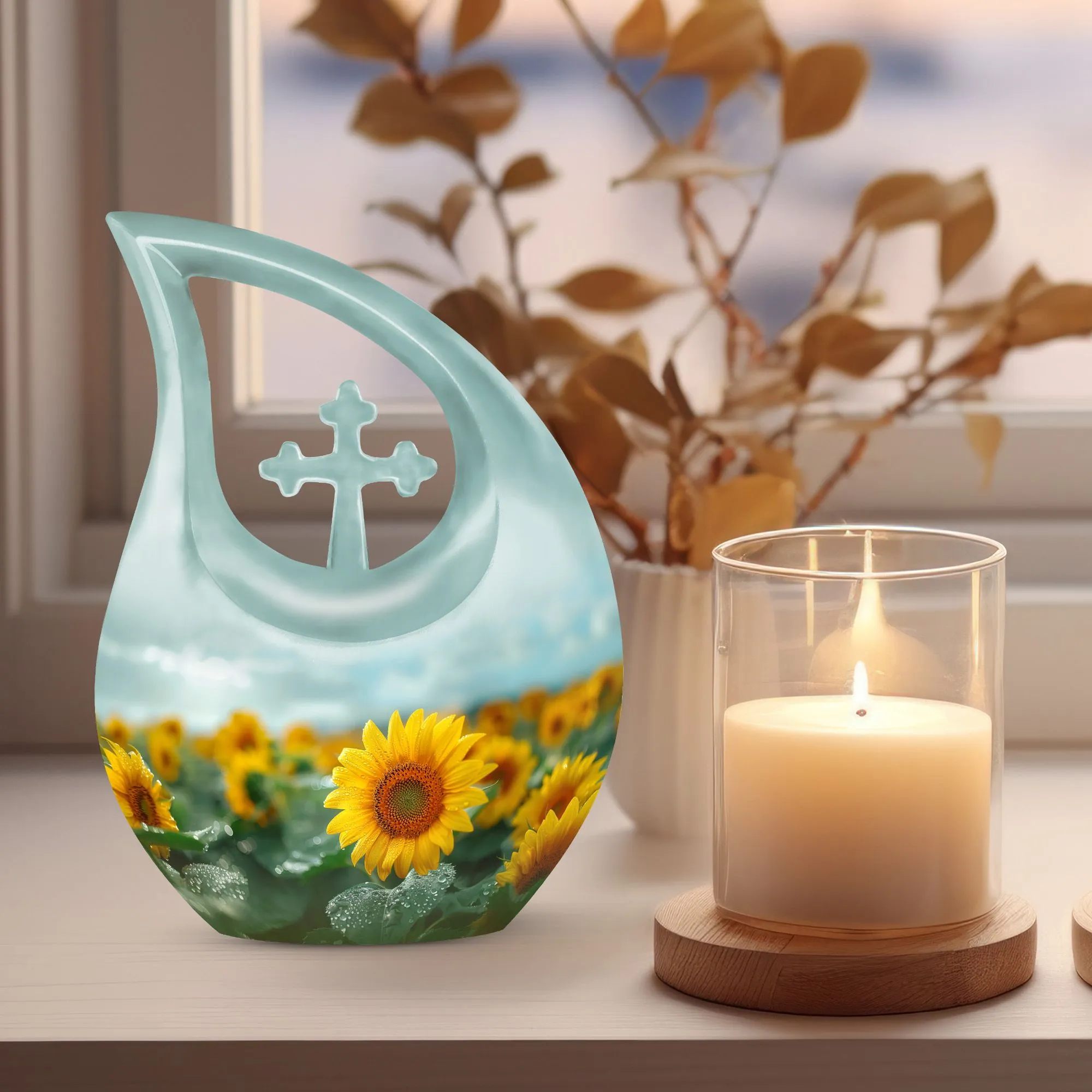 Sunlit Dew On Cross Drop - Urn With Love for Lasting Memories