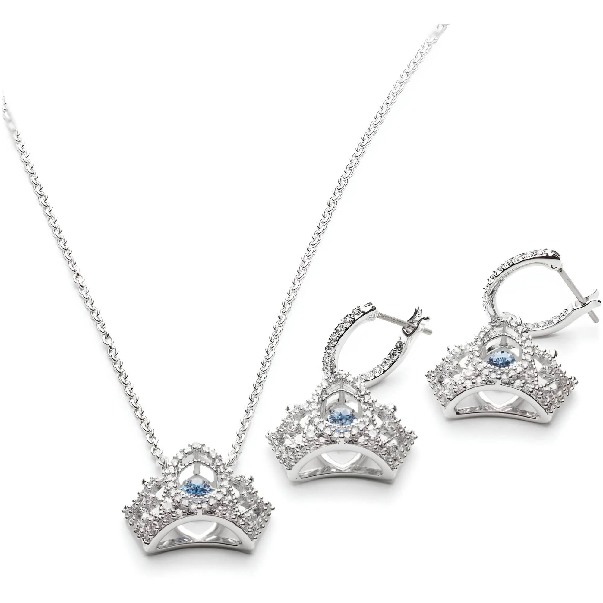 Swarovski Women's Jewelry Set - Bee A Queen Rhodium Plated Blue Crystal | 5510988