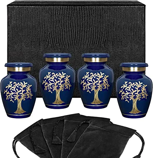 Tree of Life Blue Keepsake Urns for Human Ashes - Set of 4