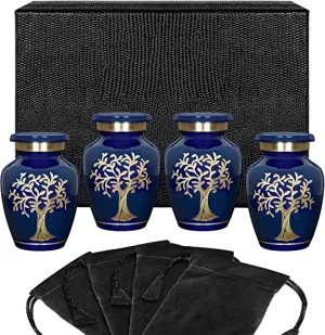 Tree of Life Blue Keepsake Urns for Human Ashes - Set of 4