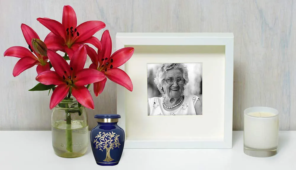 Tree of Life Blue Keepsake Urns for Human Ashes - Set of 4
