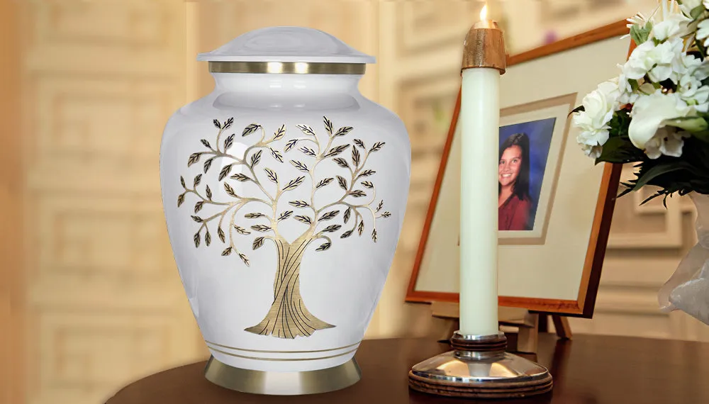 Tree of Life White  Large Cremation Urn for Human Ashes