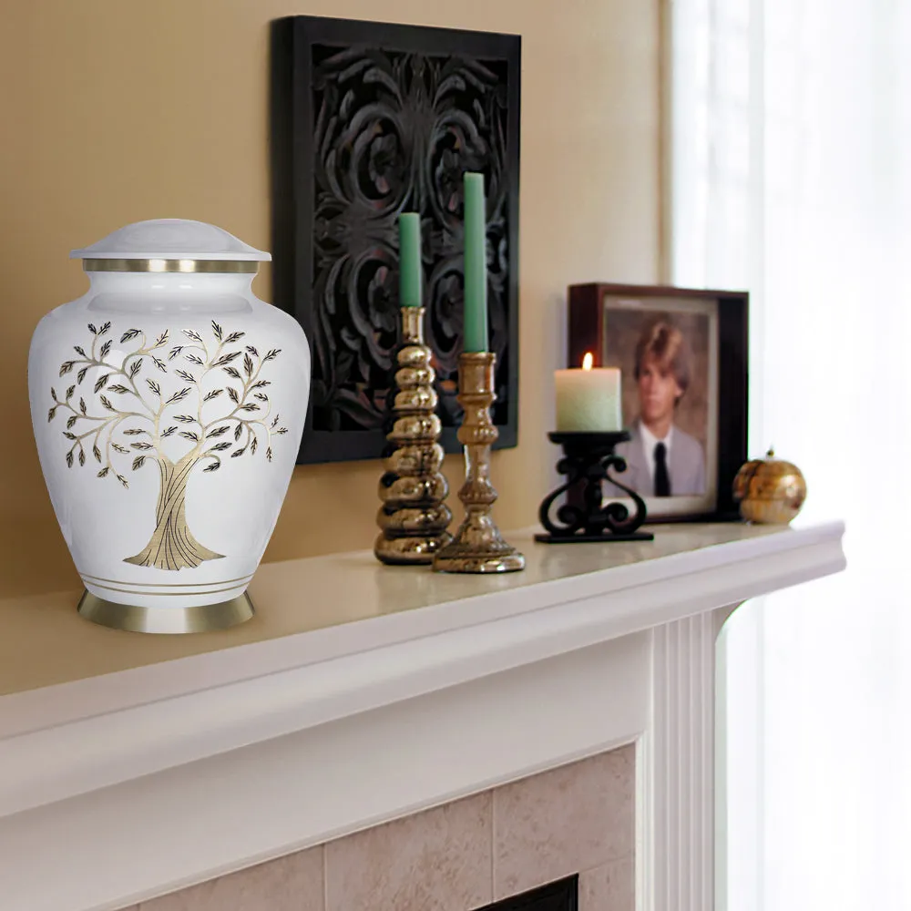 Tree of Life White  Large Cremation Urn for Human Ashes