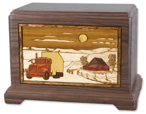 Trucker Wood Cremation Urn with Dimensional Inlay Art