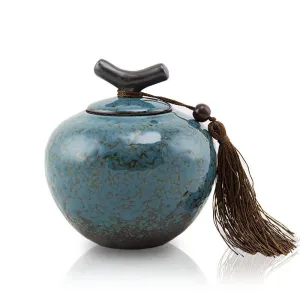 Turquoise Ceramic Pet Urn In Medium