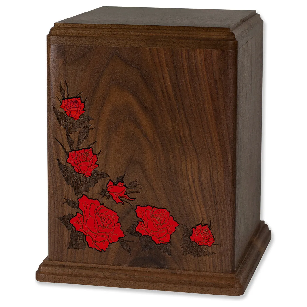 Walnut Wood Cremation Urn with Flower Inlay - Multiple Colors