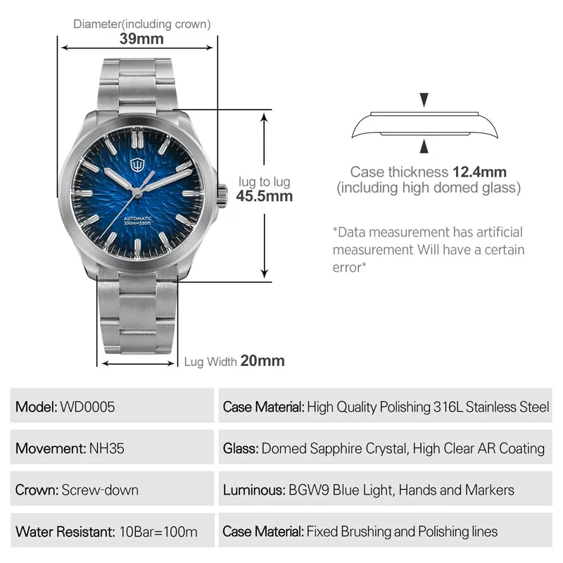 ★WeeklyDeals★Watchdives WD0005 39mm NH35 Automatic Watch