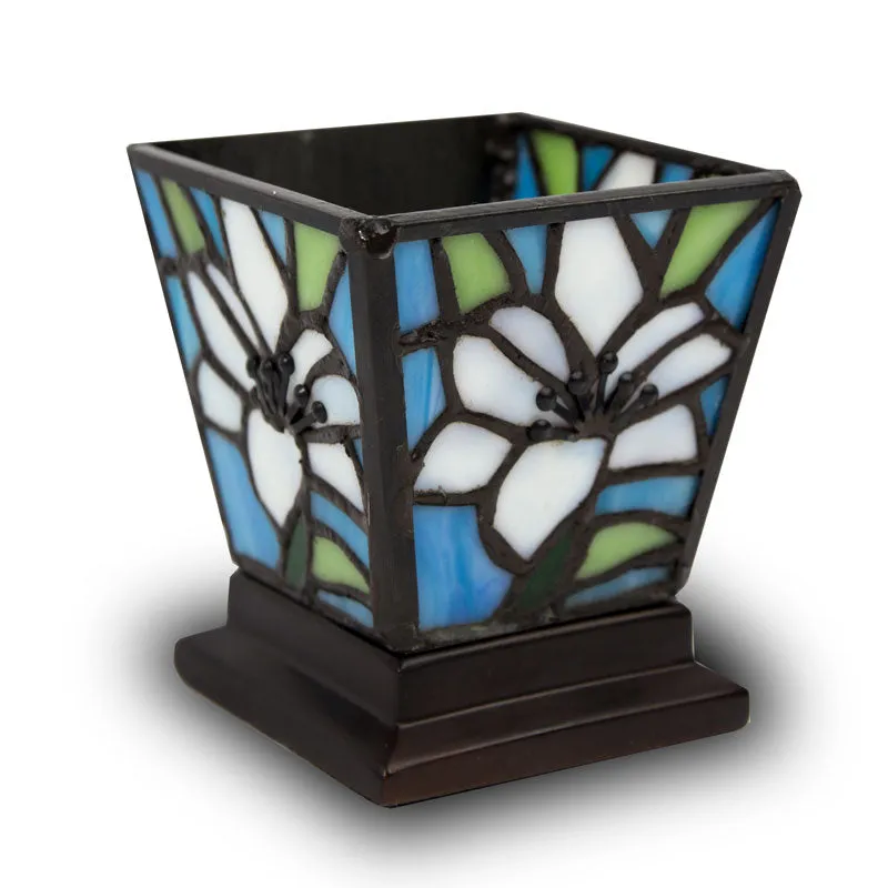 White Lily Stained Glass Keepsake Urn and Candle Holder