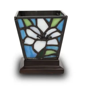 White Lily Stained Glass Keepsake Urn and Candle Holder