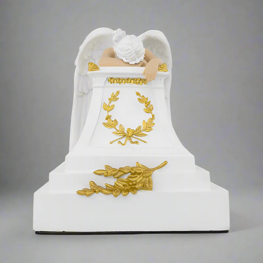 White With Gold Weeping Angel Urn in Large