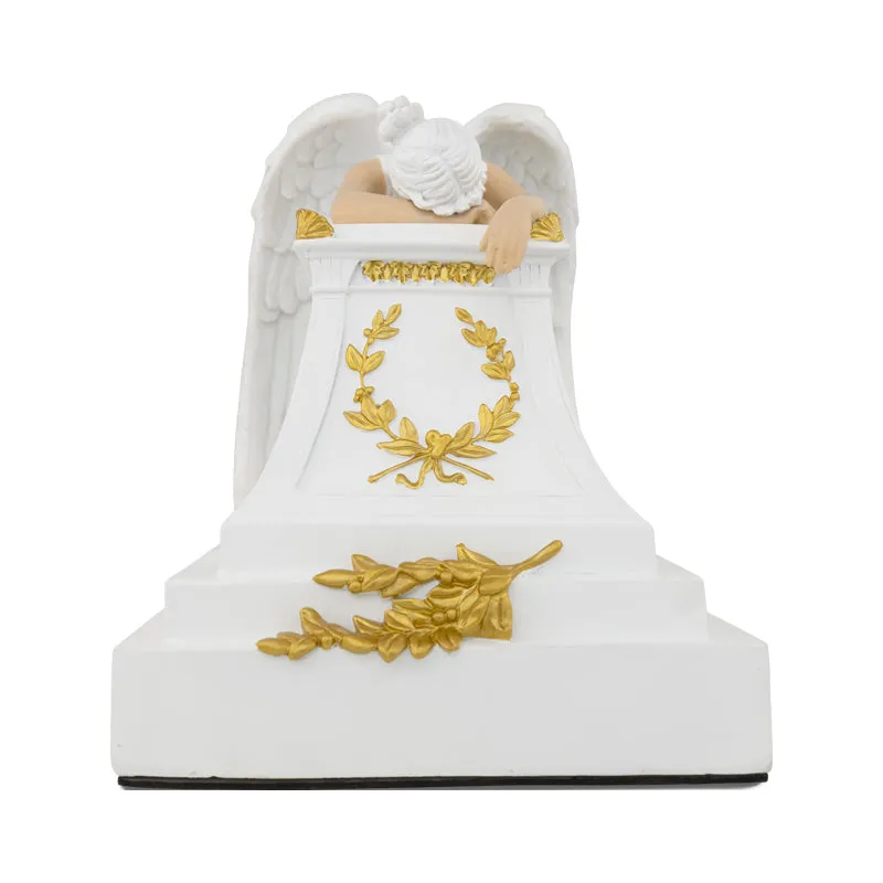 White With Gold Weeping Angel Urn in Large