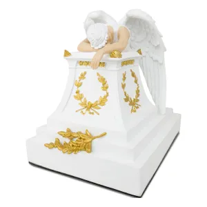 White With Gold Weeping Angel Urn in Large